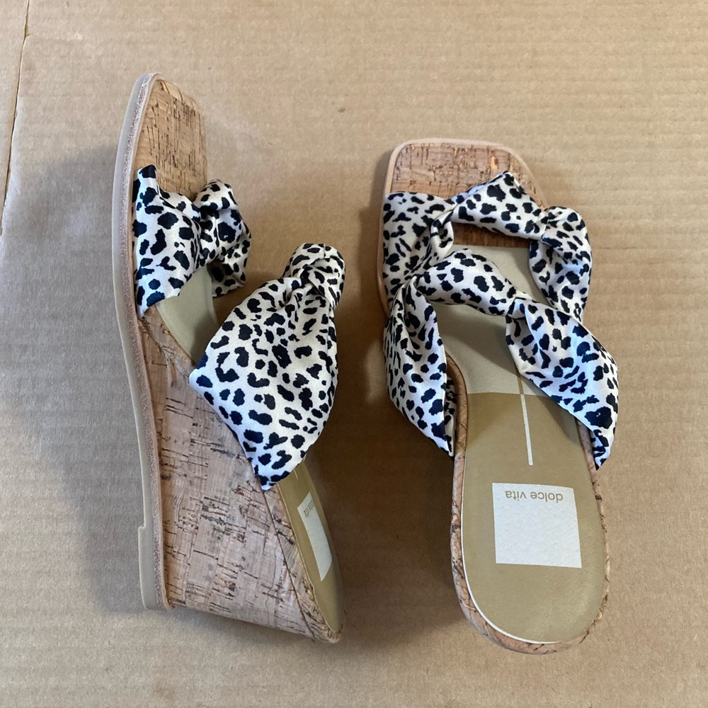 Dolce Vita NWOT Naji Leopard Satin Cork Wedges size 8 - Picture 5 of 9